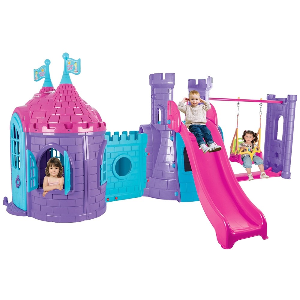Casuta cu tobogan si leagan pentru copii Pilsan Castle with Slide and Swing  purple