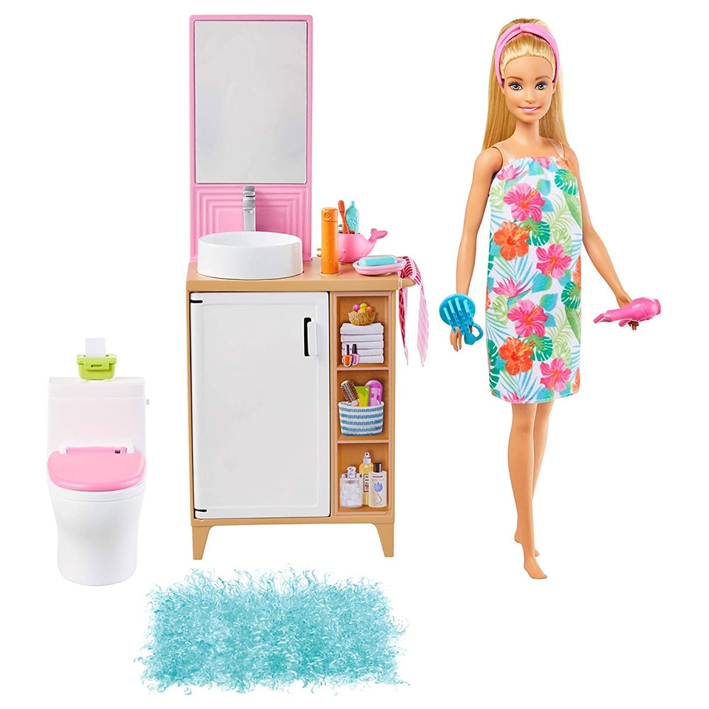 Set Barbie by Mattel Mobilier baie cu papusa si accesorii GRG87 -  Minitoys.ro